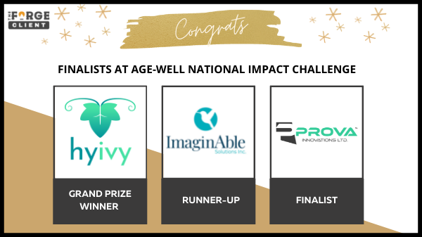 Congratulations AGE-WELL National Impact Challenge finalists Hyivy Health, Imaginable Solutions and Prova Innovations