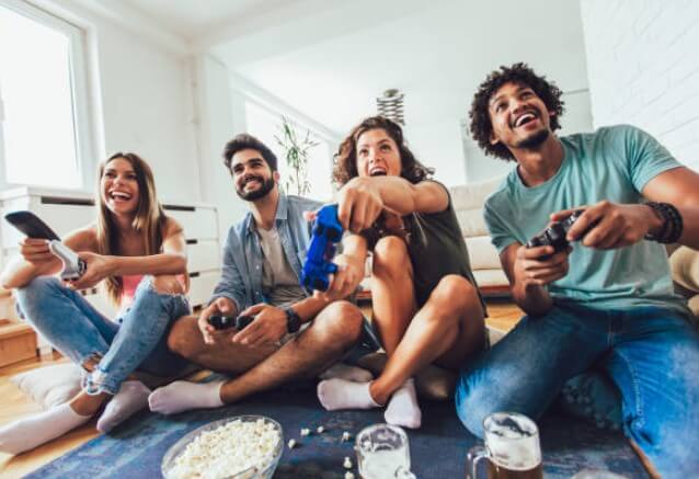 Group of people playing video games together