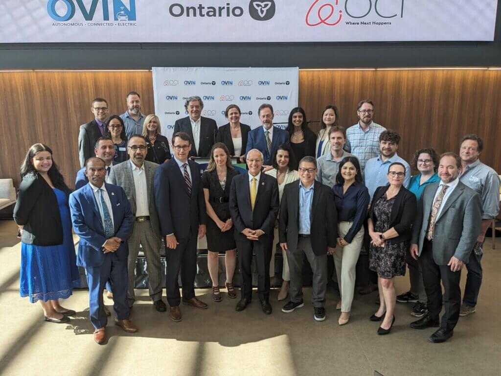 Minister of Economic Development, Job Creation and Trade of Ontario, Victor Fedeli and Ontario Minister of Labour, Immigration, Training and Skills Development, Monte McNaughton with recipients of the RFW Program, including Mathstronauts' Director, Sehrish Zehra (front row, third from right) and Instructional Developer, Bryan Williams (second row, third from right) at the OVIN Announcement Event on May 30, 2023.